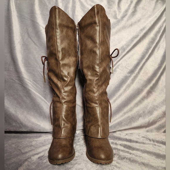 Muk Luks Brown Lace-Up Heeled Boots - Picture 2 of 11